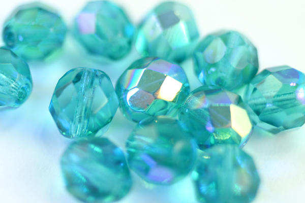 1 STRAND - (25pcs) 8mm AURORA BOREALIS TEAL FIREPOLISH FACETED CZECH GLASS ROUND BEAD CZ100-1ST